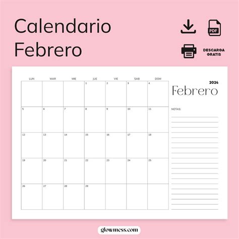 Calendario Febrero Para Imprimir Plantilla Pdf