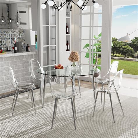 Amazon Haizao Round Glass Dining Table Set For Clear Glass