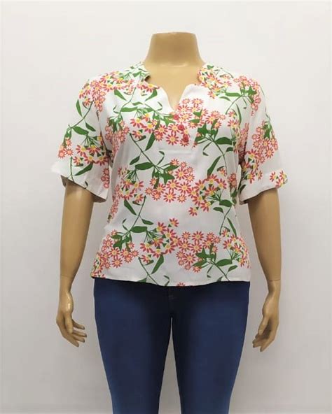 Camisa Viscolinho Estampada Plus Size