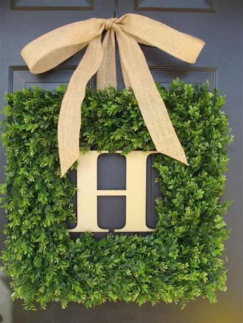 This Xl Artificial Square Boxwood Wreath Is Adorned With A Custom Gold