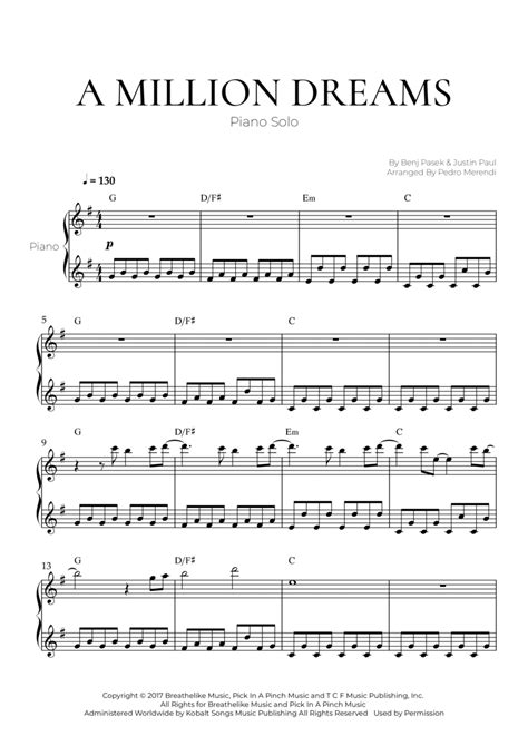 A Million Dreams (arr. Pedro Merendi) by Pink Sheet Music for Piano ...