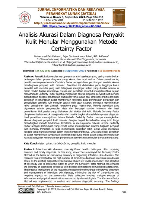 PDF Analisis Akurasi Dalam Diagnosa Penyakit Kulit Menular