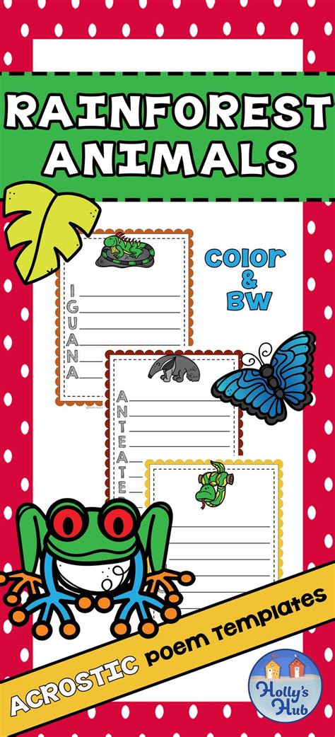 Acrostic Poem Templates Rainforest Animals Acrostic Poem Template