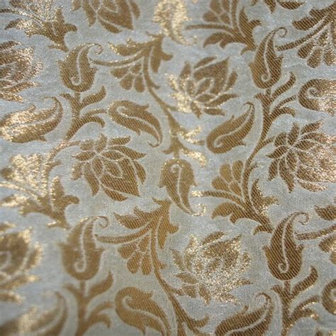 Brocade Fabric In Cream Gold Weaving Banaras Brocade Wedding Etsy