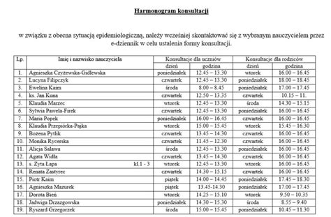 Harmonogram konsultacji Szkoła Podstawowa im Adama Mickiewicza w