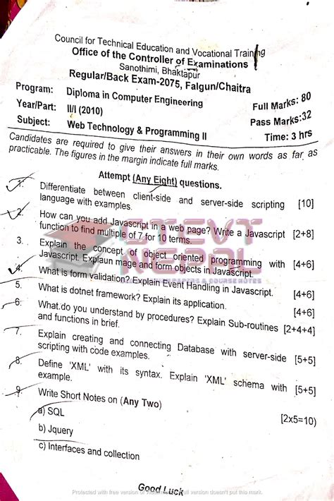 Web Technology And Programming II 3rd Semester Questions Papers CTEVT