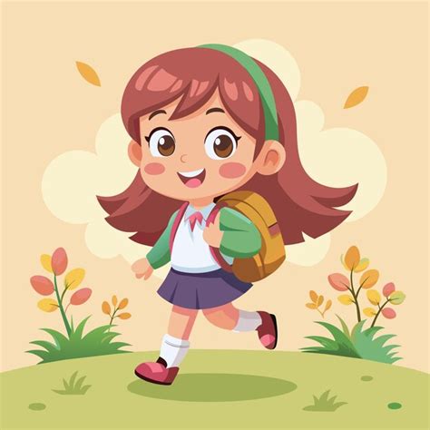 Premium Vector School Girl With A Backpack Goes To School Hand Drawn