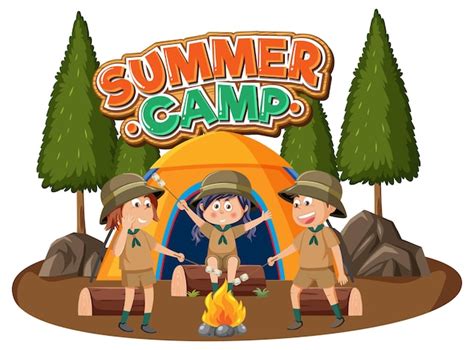 Premium Vector Camping Kids In Cartoon Style