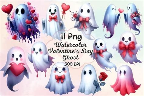 Watercolor Valentine S Day Ghost Clipart Designs Graphics