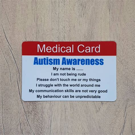 Autism Awareness Medical Card Pvc Plastic Personalised Etsy