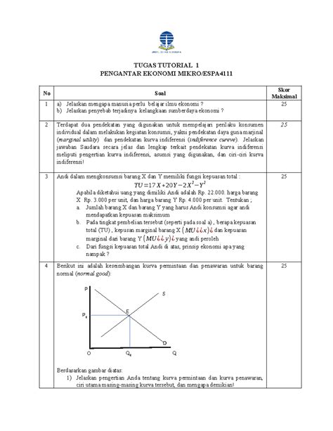 Tugas Pengantar Ekonomi Mikro Tugas Tutorial Pengantar Ekonomi