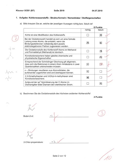 OCB1 Kieneke Klausur 2019 S BT Std Organische Chemie Und Biochemie 1