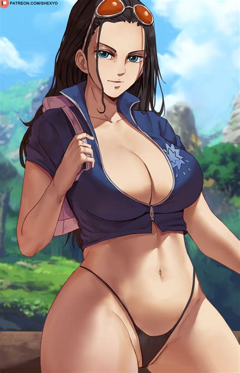 Shexyo Nico Robin One Piece Highres 1girl Black Hair Black Panties Blue Eyes Breasts