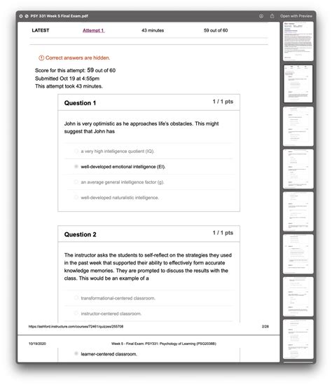 Ashford Psy Week Final Exam Answers Exam Answer