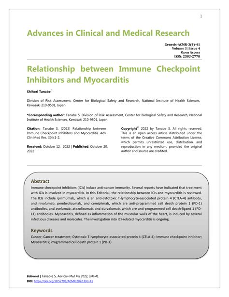 Pdf Relationship Between Immune Checkpoint Inhibitors And Myocarditis