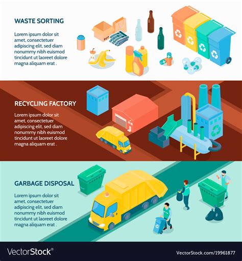 Garbage Recycling Isometric Banners Royalty Free Vector