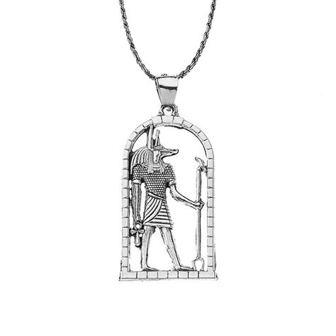 Oxidized Sterling Silver Egyptian Anubis Pendant Necklace