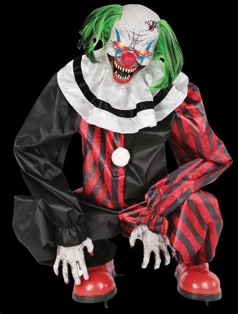 "Crouching Clown Red" Electric Animated Skeleton Halloween Prop | Animated halloween props ...