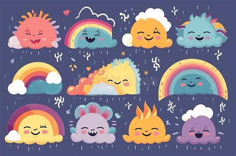 A Cartoon Of A Rainbow And A Cloud With A Rainbow And Happy Ai