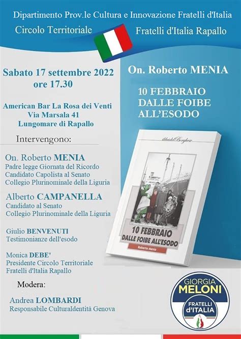 Rapallo Il Circolo Territoriale Fratelli DItalia Presenta Il Libro