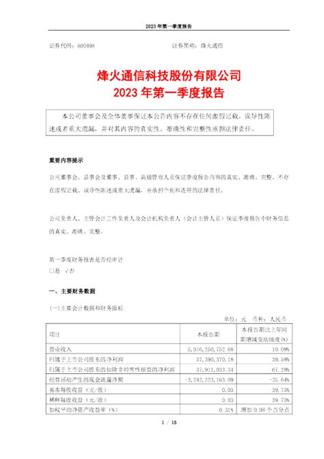 烽火通信：烽火通信科技股份有限公司2023年第一季度报告