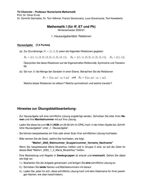 Ws2020 Blatt 01 H Hausaufgabe TU Chemnitz Professur Numerische