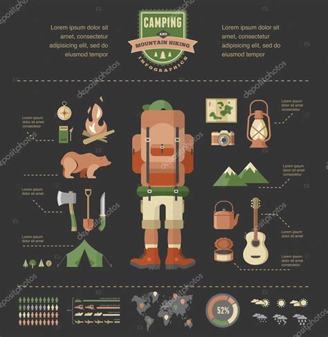 Equipo De Senderismo Y Camping Conjunto De Iconos E Infograf As