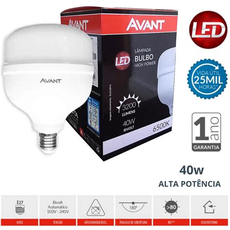 Lâmpada Led Bulbo 40w Branca Frio 6500k Alta Potência 3200lm E27 Bivolt