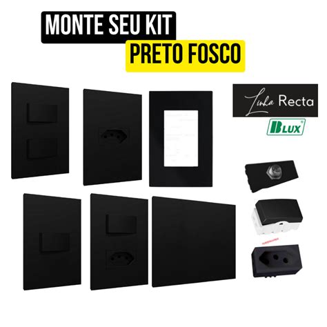 Conjunto Tomadas E Interruptores Placa Modulo X Ou X Parede Preto