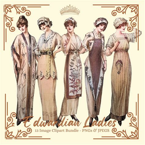 Vintage 1910s Womens Fashion Clipart Set Edwardian Lady Images Bundle