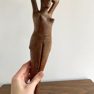 Vintage Solid Wood Nude Woman Statue Heavy Wooden Nut Cracker Naked