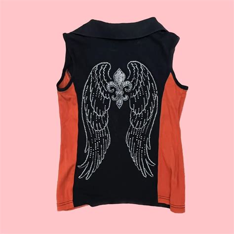 Rhinestone Angel Wings Biker Top ~ Authentic Biker Depop