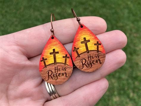 Easter Earrings He Is Risen Earrings Cross Earring Wood Easter