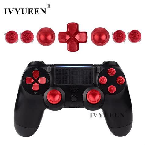 IVYUEEN For Dualshock 4 PS4 Pro Slim Controller Red Metal Analog Sticks Aluminum Dpad Action ...