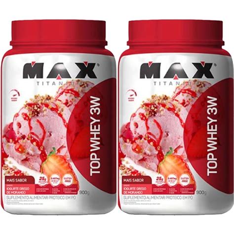 Kit 2X Top Whey 3W Mais Sabor 900g Iogurte Grego De Morango Max