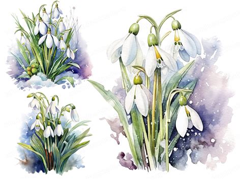 Watercolor Snowdrop Flowers Snowdrop Clipart 10 High Quality PNG