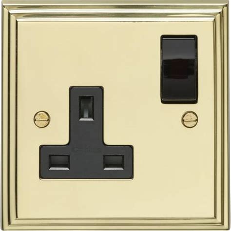 Metal Polished Brass Switched Socket 1 Gang Brass Stepped Edge Sockets