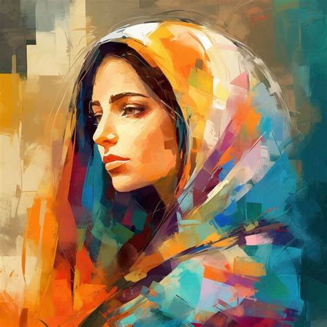 Premium Photo | Abstract art Colorful painting art portrait of Mary in the streets of Nazareth