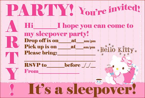 Free Hello Kitty Printable Sleepover Party Invites