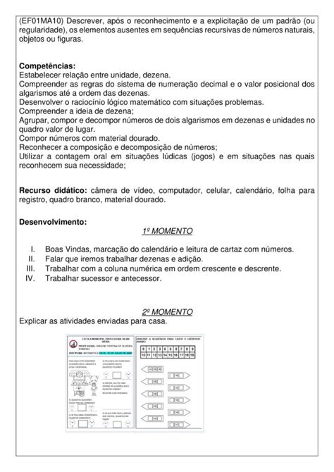 Planos De Aula De Matem Tica Do Ao Ano Atividades Cuca