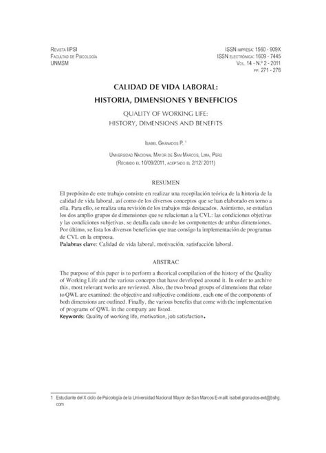 Pdf Calidad De Vida Laboral Historia Dimensiones Y Beneficios