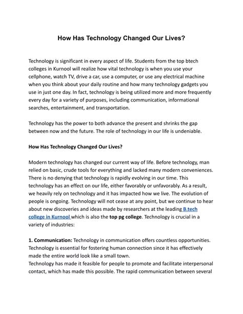 PPT How Has Technology Changed Our Lives PowerPoint Presentation