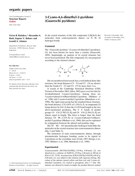 Pdf Cyano Dimethyl Pyridone Guareschi Pyridone