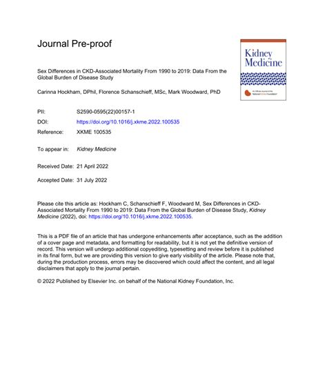 Pdf Sex Differences In Ckd Associated Mortality From 1990 To 2019