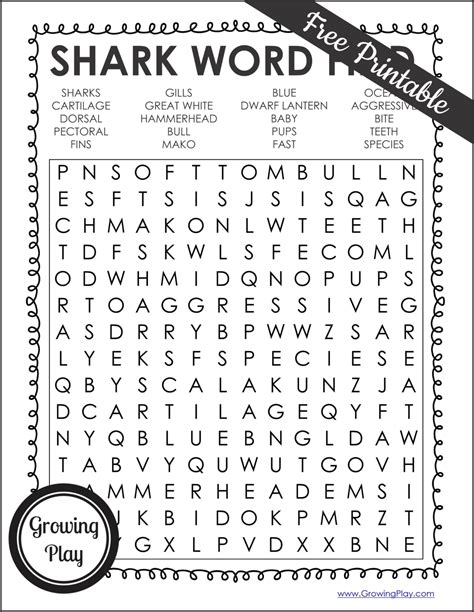 Shark Word Search Pdf Free Printable Growing Play