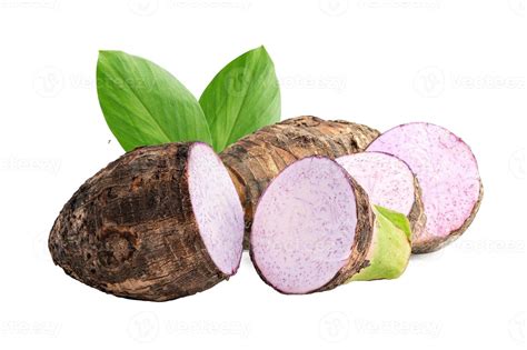 Taro Root And Slice With Leaf Isolated On White Background 40176220