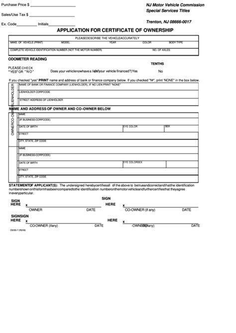 Application For Certificate Of Ownership Nj