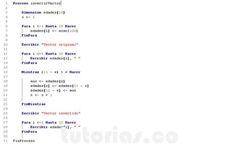 Arreglos Pseint Invertir Un Vector Tutorias Co Vector