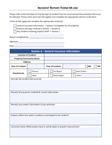 Incident Report Form Hr Reportform Net