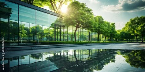 Glass Corporate Building Reflecting Green Trees Demonstrating Esg